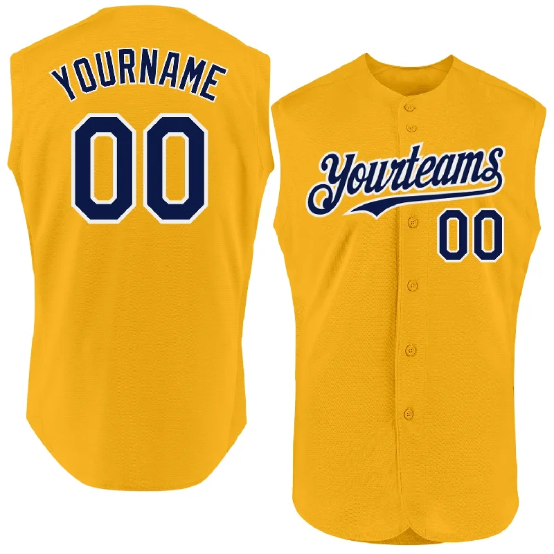 Personalized Baseball Jerseys For Charity-Custom Gold Navy-White Authentic Sleeveless Baseball Jersey