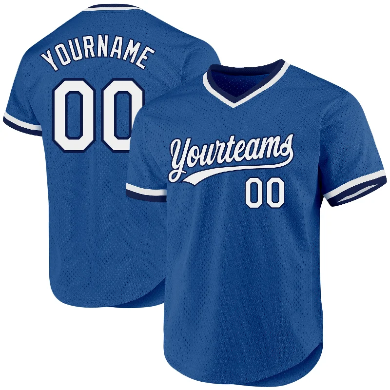 Custom Baseball Jerseys For Seasonal Leagues-Custom Blue White-Navy Authentic Throwback Baseball Jersey