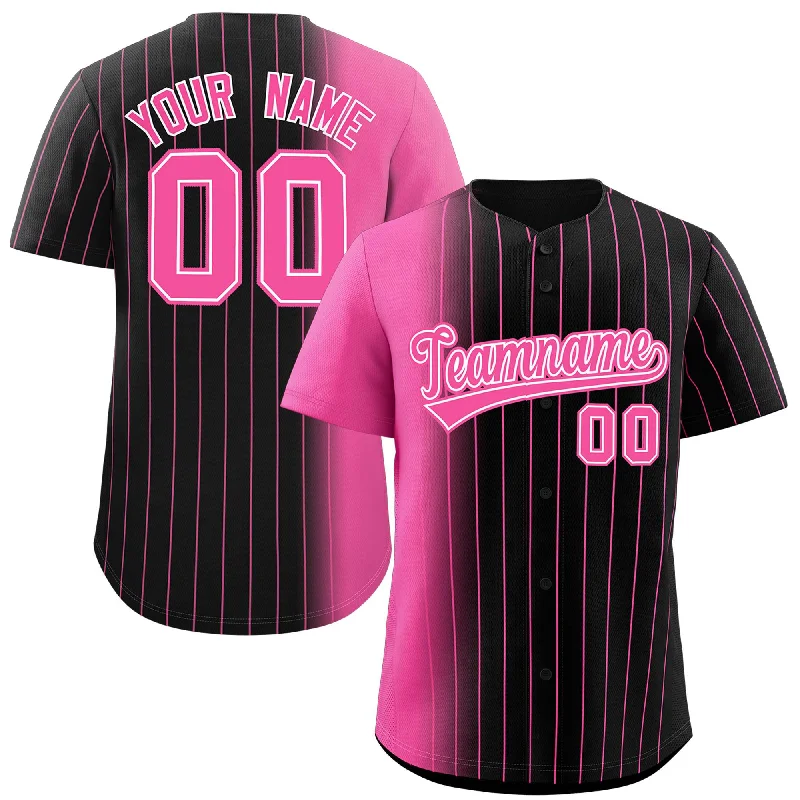 Baseball Jerseys For Official Team Apparel-Custom Black Pink Pinstripe Personalized Gradient Authentic Baseball Jersey