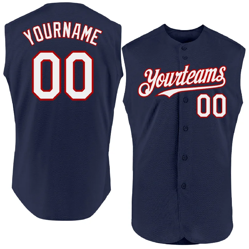 Custom Baseball Jerseys For Social Gatherings-Custom Navy White-Red Authentic Sleeveless Baseball Jersey