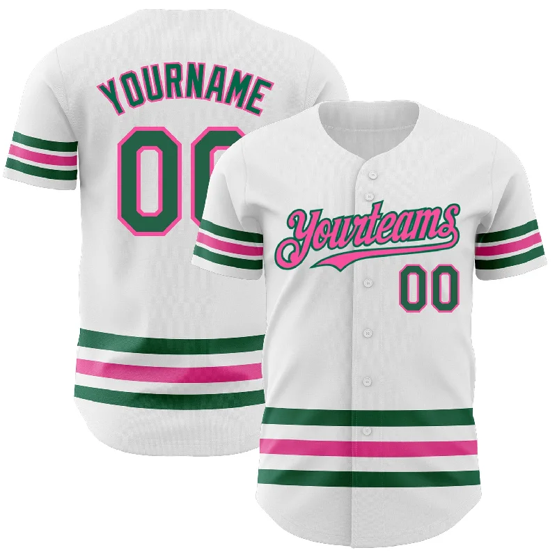 Custom Baseball Jerseys For Charity Events-Custom White Kelly Green-Pink Line Authentic Baseball Jersey