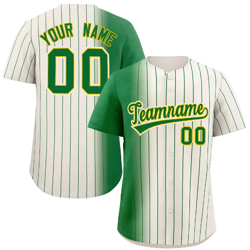 Baseball Jerseys For Special Fan Days-Custom Cream Kelly Green Pinstripe Personalized Gradient Authentic Baseball Jersey