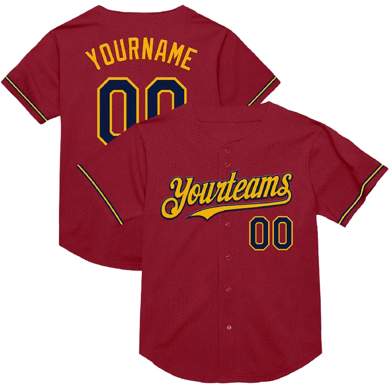 Personalized Baseball Jerseys For Special Matches-Custom Maroon Navy-Gold Mesh Authentic Throwback Baseball Jersey