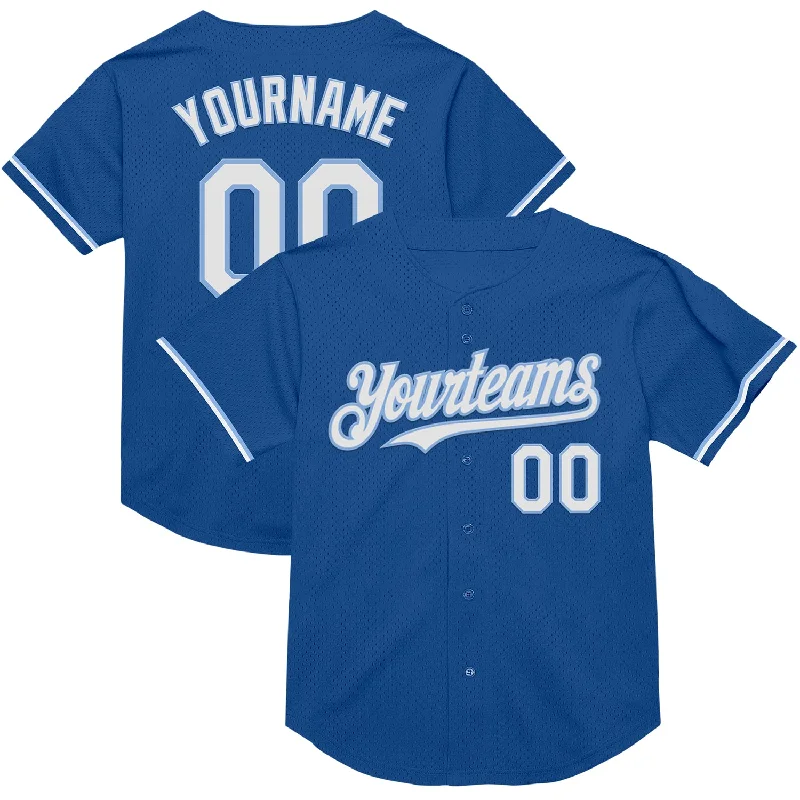 Baseball Jerseys For Team Celebrations & Recognitions-Custom Blue White-Light Blue Mesh Authentic Throwback Baseball Jersey