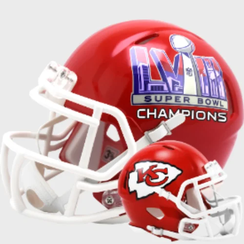 Custom Rugby Helmets For Coaching Staff-Kansas City Chiefs NFL Mini Speed Football Helmet SUPER BOWL 58 CHAMPIONS