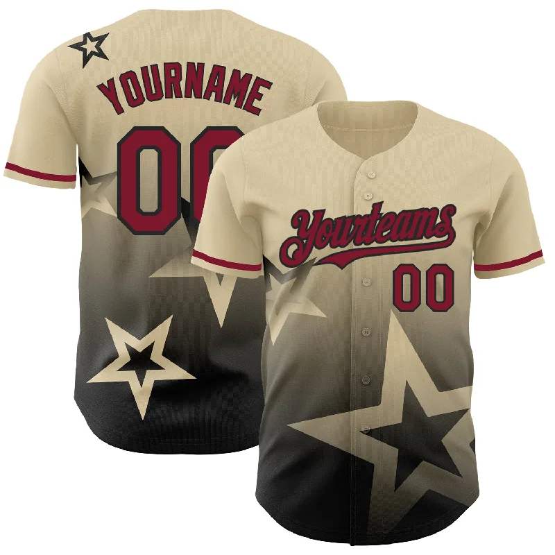 Personalized Baseball Jerseys For Event Recognition-Custom Cream Crimson-Black 3D Pattern Design Gradient Style Twinkle Star Authentic Baseball Jersey