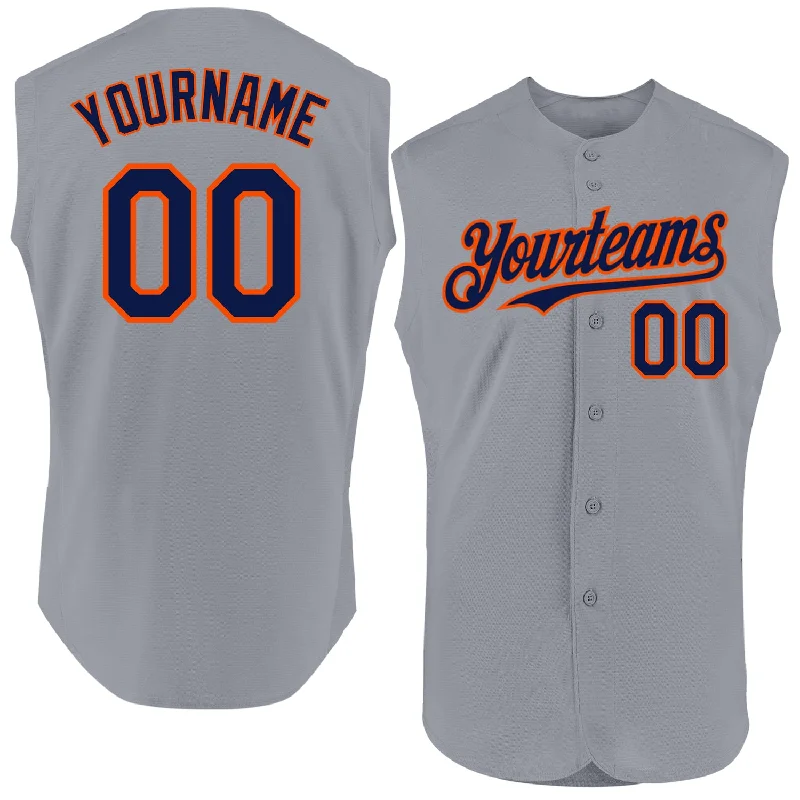 Personalized Baseball Jerseys For Event Recognition-Custom Gray Navy-Orange Authentic Sleeveless Baseball Jersey