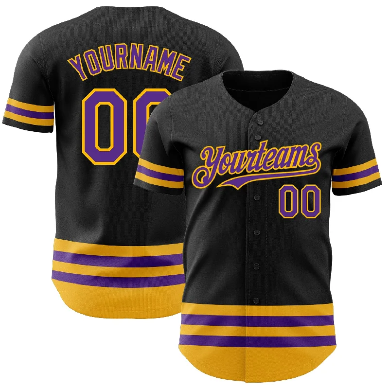 Custom Baseball Jerseys For Holiday Gifts-Custom Black Purple-Gold Line Authentic Baseball Jersey