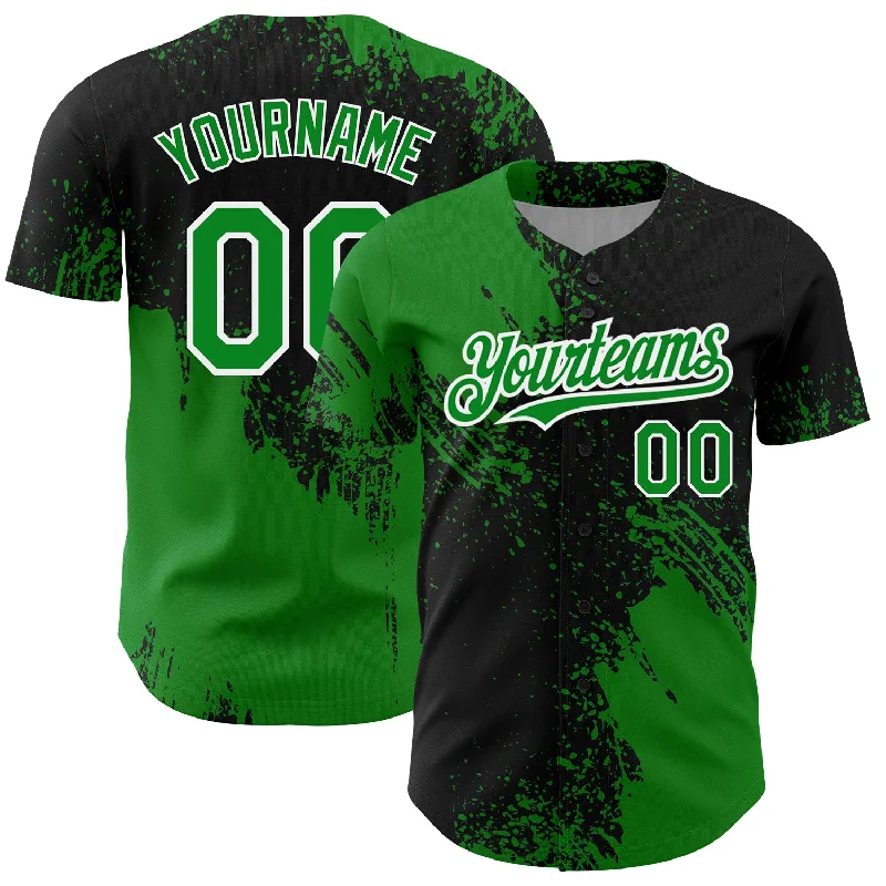 Custom Baseball Jerseys For Sponsorship Events-Custom Grass Green Black-White 3D Pattern Design Abstract Brush Stroke Authentic Baseball Jersey