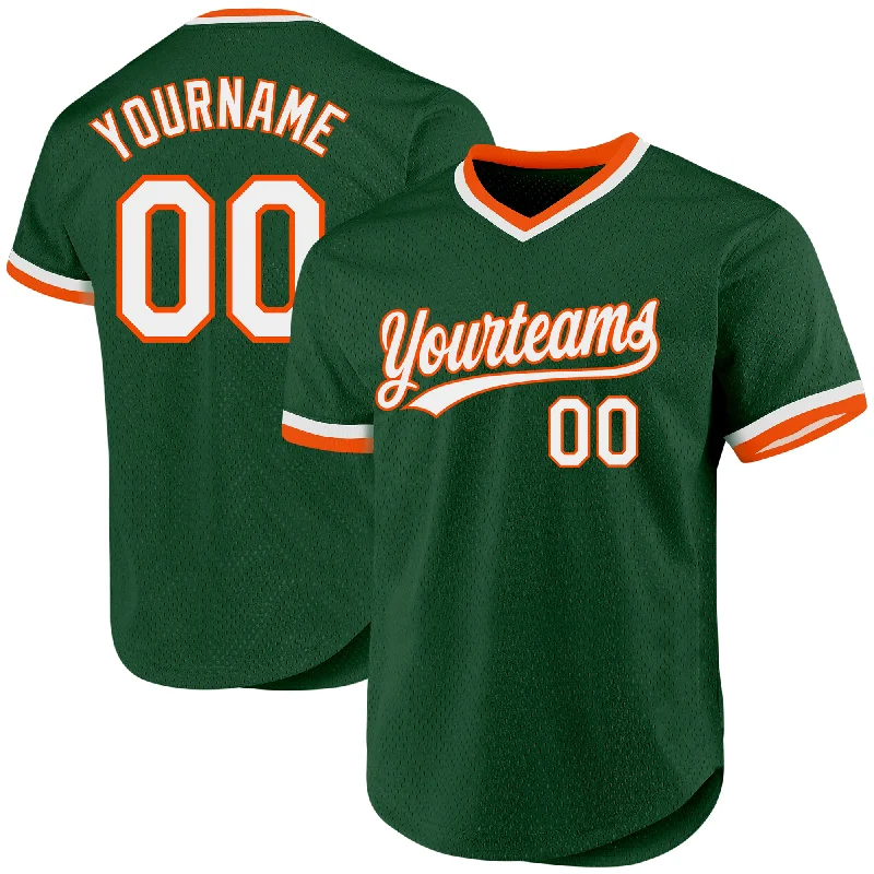 Custom Baseball Jerseys With Player Stats-Custom Green White-Orange Authentic Throwback Baseball Jersey