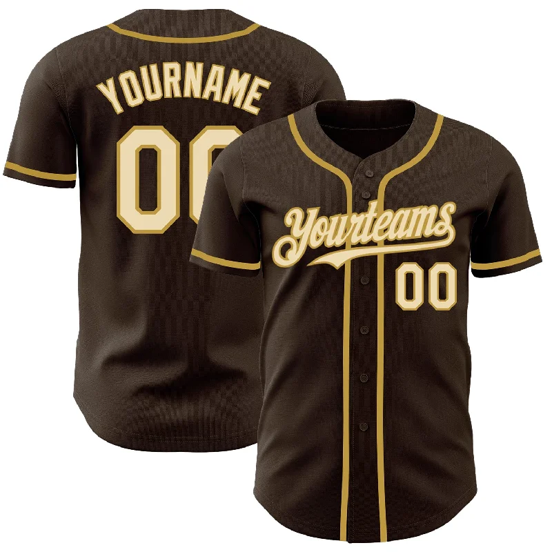 Personalized Baseball Jerseys For Sports Teams-Custom Brown Cream-Old Gold Authentic Baseball Jersey