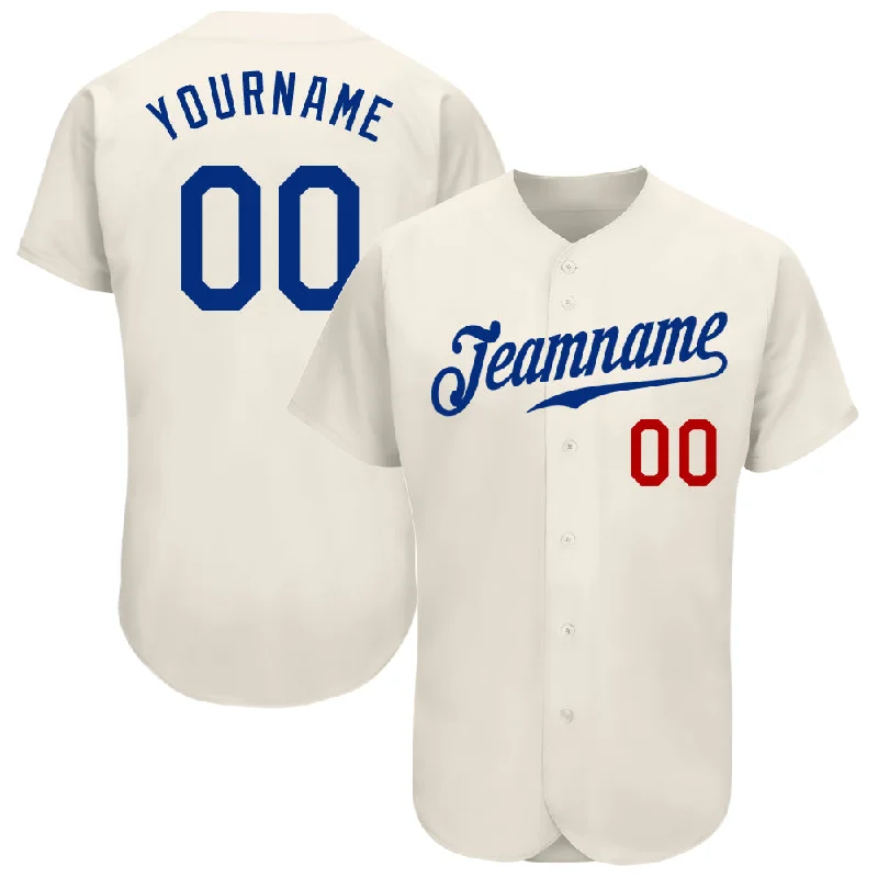 Personalized Baseball Jerseys For Team Photos-Custom Cream Royal-Red Authentic Baseball Jersey