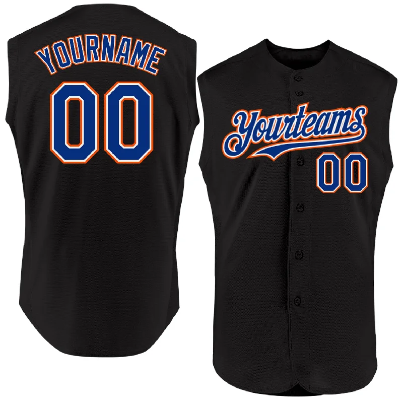 Personalized Baseball Jerseys For School Teams-Custom Black Royal-Orange Authentic Sleeveless Baseball Jersey