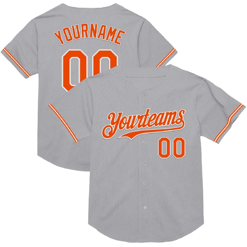 Baseball Jerseys With Embroidered Player Numbers-Custom Gray Orange-White Mesh Authentic Throwback Baseball Jersey