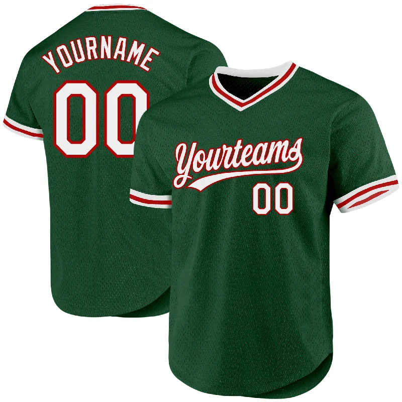 Personalized Baseball Jerseys For Tournament Winners-Custom Green White-Red Authentic Throwback Baseball Jersey