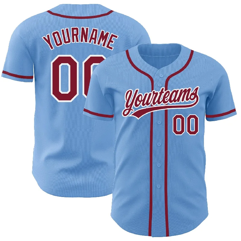 Baseball Jerseys For Custom Player Recognition-Custom Light Blue Crimson-White Authentic Baseball Jersey