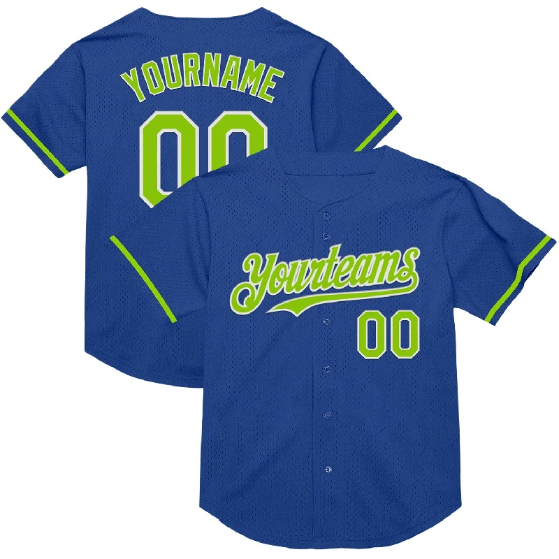 Custom Baseball Jerseys For Player Recognition-Custom Royal Neon Green-White Mesh Authentic Throwback Baseball Jersey