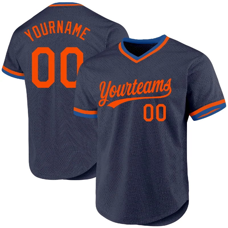 Baseball Jerseys For School Competitions-Custom Navy Orange-Blue Authentic Throwback Baseball Jersey