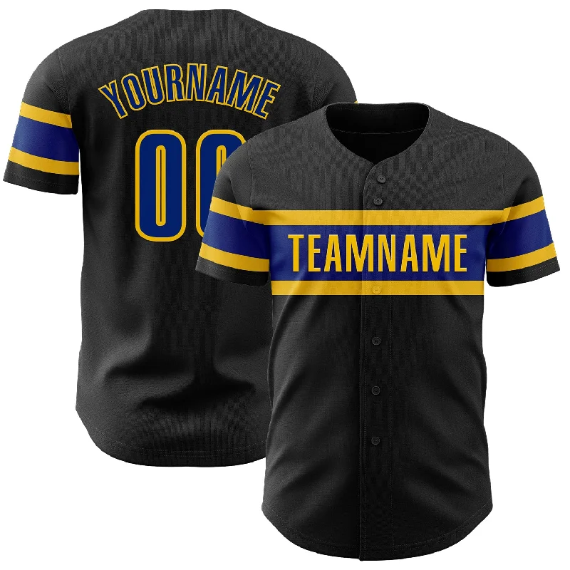 Custom Baseball Jerseys For Competitive Schools-Custom Black Royal-Yellow Authentic Baseball Jersey