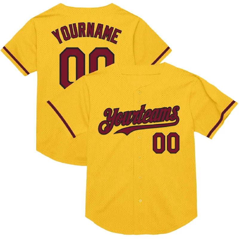 Customizable Baseball Jerseys-Custom Gold Crimson-Black Mesh Authentic Throwback Baseball Jersey