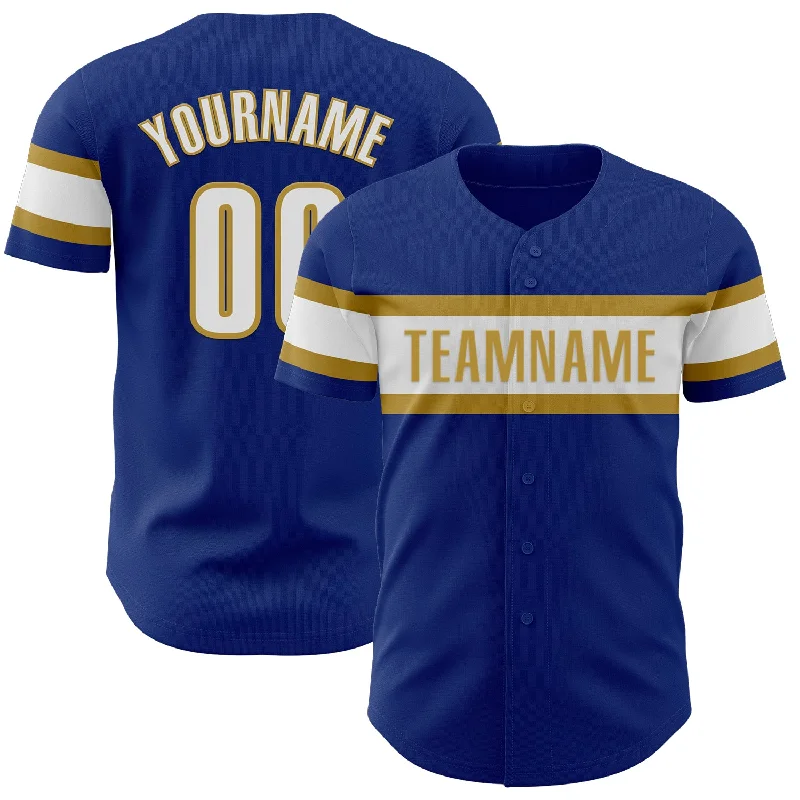 Personalized Baseball Jerseys For Special Guests-Custom Royal White-Old Gold Authentic Baseball Jersey