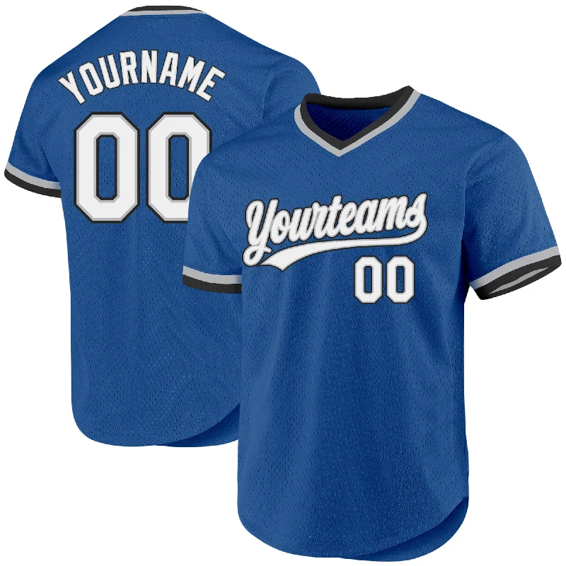 Baseball Jerseys With Custom Back Designs-Custom Blue Gray-Black Authentic Throwback Baseball Jersey