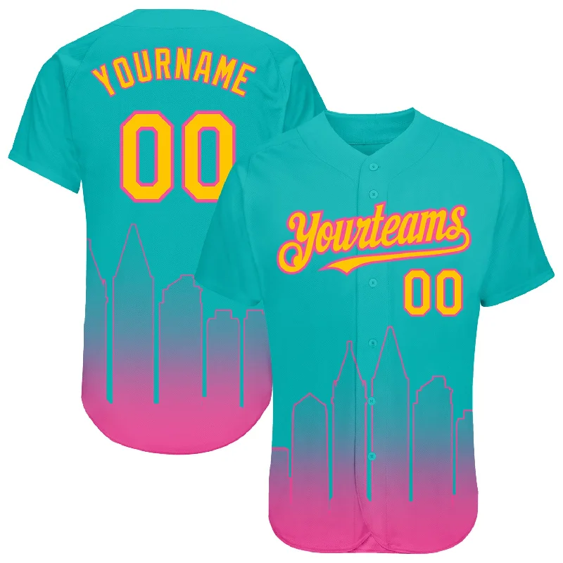 Baseball Jerseys For Fundraising Campaigns-Custom Aqua Yellow-Pink 3D San Diego City Edition Fade Fashion Authentic Baseball Jersey