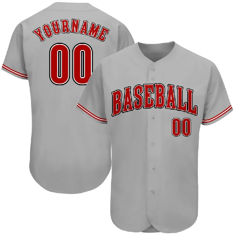 Custom Baseball Jerseys For Team Fundraisers-Custom Gray Red-Black Authentic Baseball Jersey