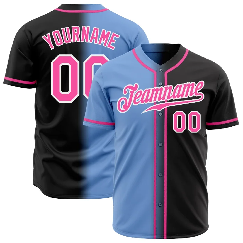 Custom Baseball Jerseys For Club Recognition-Custom Black Pink Light Blue-White Authentic Gradient Fashion Baseball Jersey