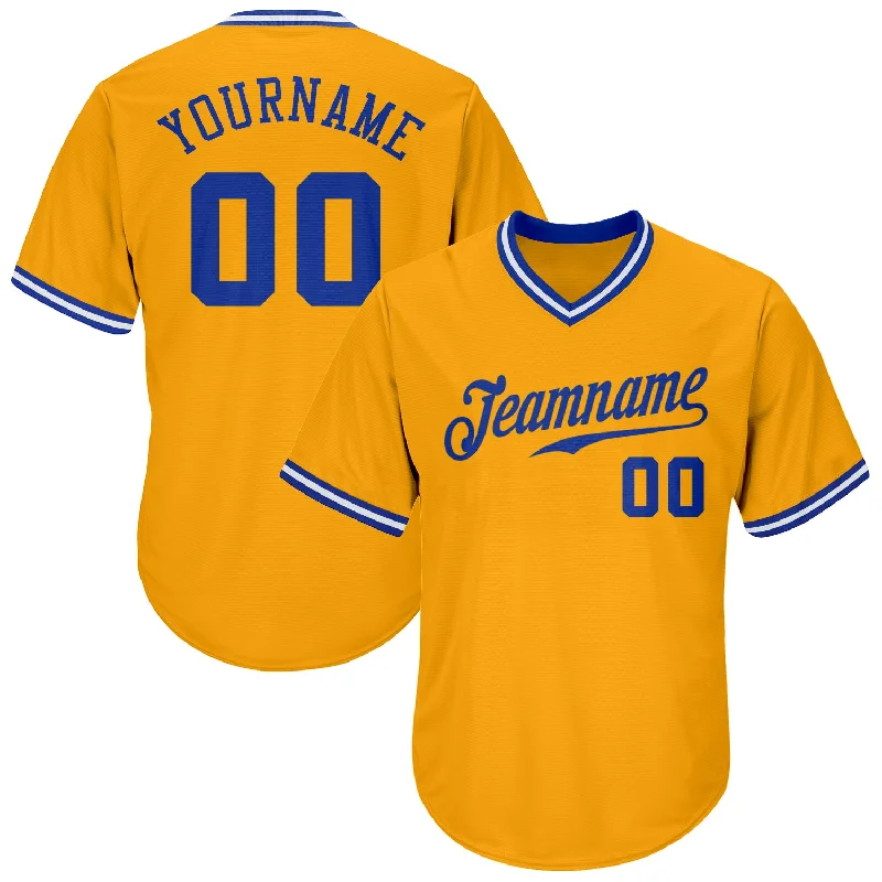 Baseball Jerseys For Professional Teams-Custom Gold Royal-White Authentic Throwback Rib-Knit Baseball Jersey Shirt