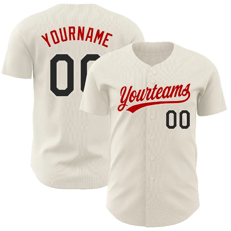 Custom Baseball Jerseys For Fans-Custom Cream Black-Red Authentic Baseball Jersey