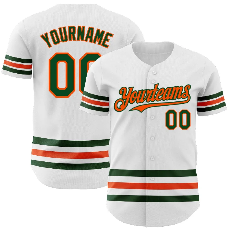 Custom Baseball Jerseys With Unique Designs-Custom White Green-Orange Line Authentic Baseball Jersey