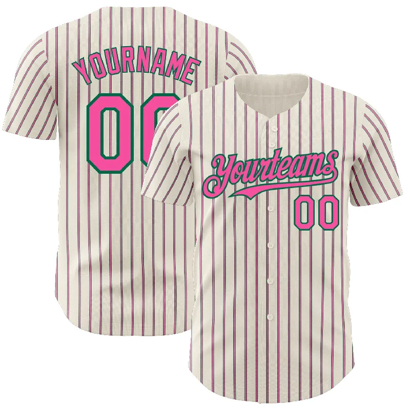 Baseball Jerseys For Custom Designs & Printing-Custom Cream (Kelly Green Pink Pinstripe) Pink-Kelly Green Authentic Baseball Jersey