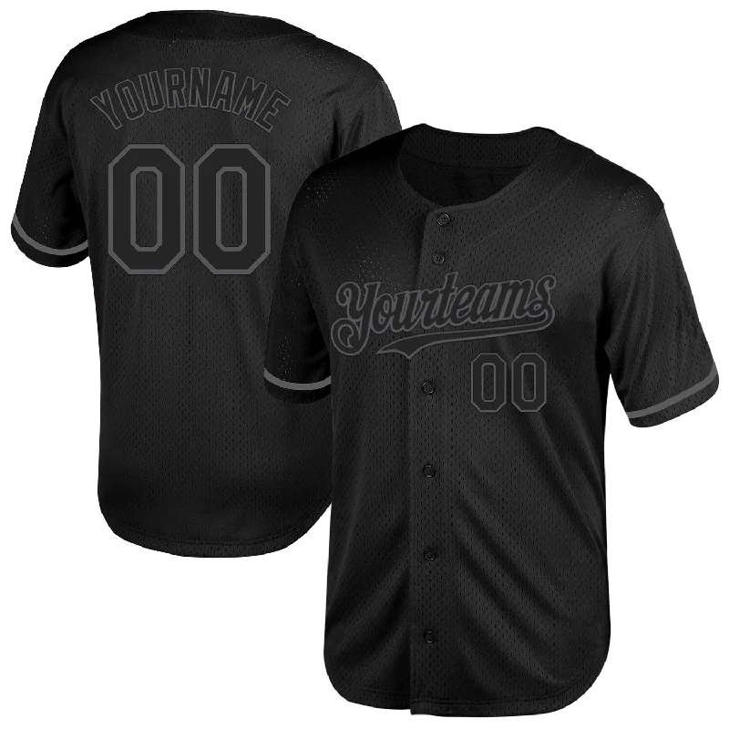 Personalized Baseball Jerseys For School Spirit-Custom Black Steel Gray Mesh Authentic Throwback Baseball Jersey