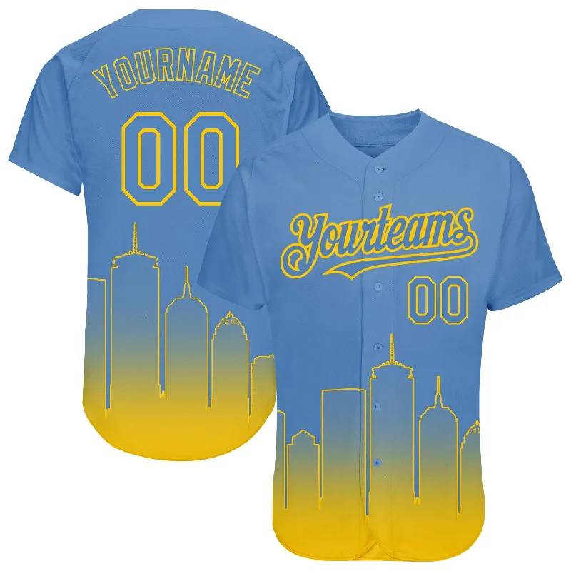 Custom Baseball Jerseys For Special Occasions-Custom Light Blue Yellow 3D Boston City Edition Fade Fashion Authentic Baseball Jersey