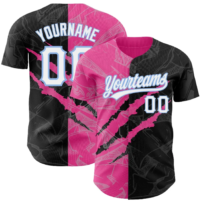 Custom Baseball Jerseys For Global Competitions-Custom Graffiti Pattern Black Pink-Light Blue 3D Scratch Authentic Baseball Jersey