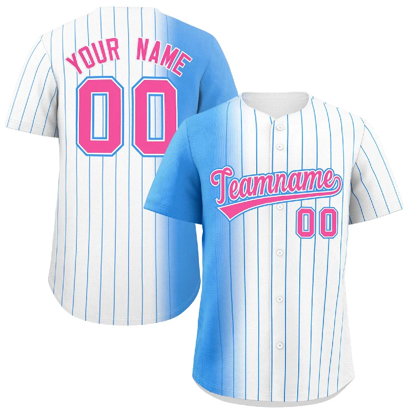 Custom Baseball Jerseys For Holiday Promotions-Custom White Powder Blue Pinstripe Personalized Gradient Authentic Baseball Jersey