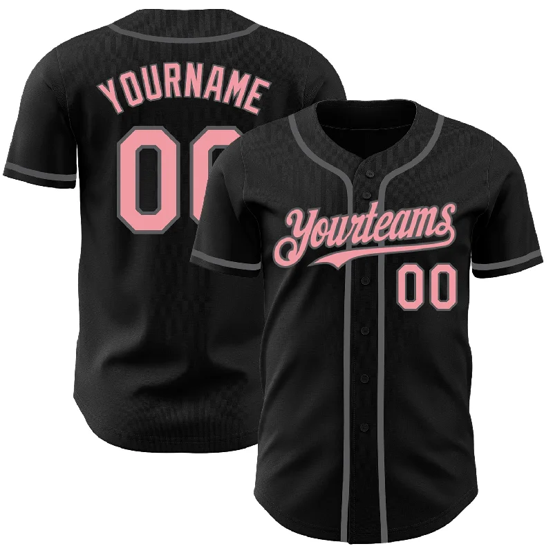 Baseball Jerseys With Custom Back Designs-Custom Black Medium Pink-Steel Gray Authentic Baseball Jersey