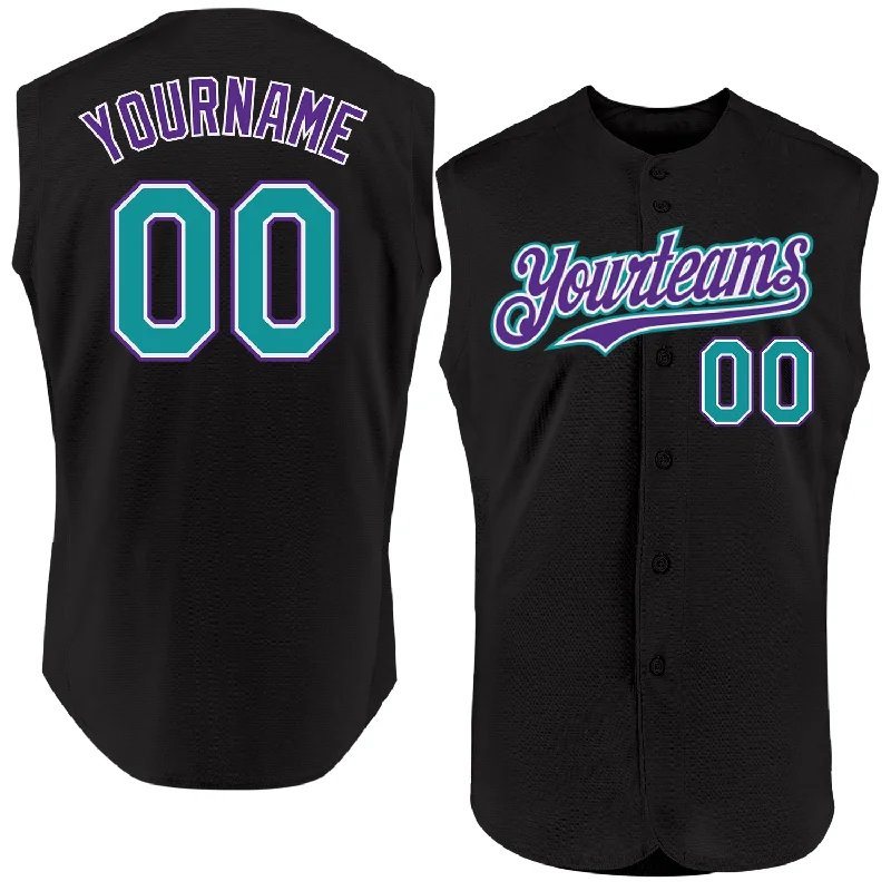 Personalized Baseball Jerseys For Special Guests-Custom Black Teal-Purple Authentic Sleeveless Baseball Jersey