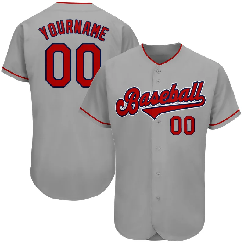 Custom Baseball Jerseys For Group Orders-Custom Gray Red-Navy Authentic Baseball Jersey