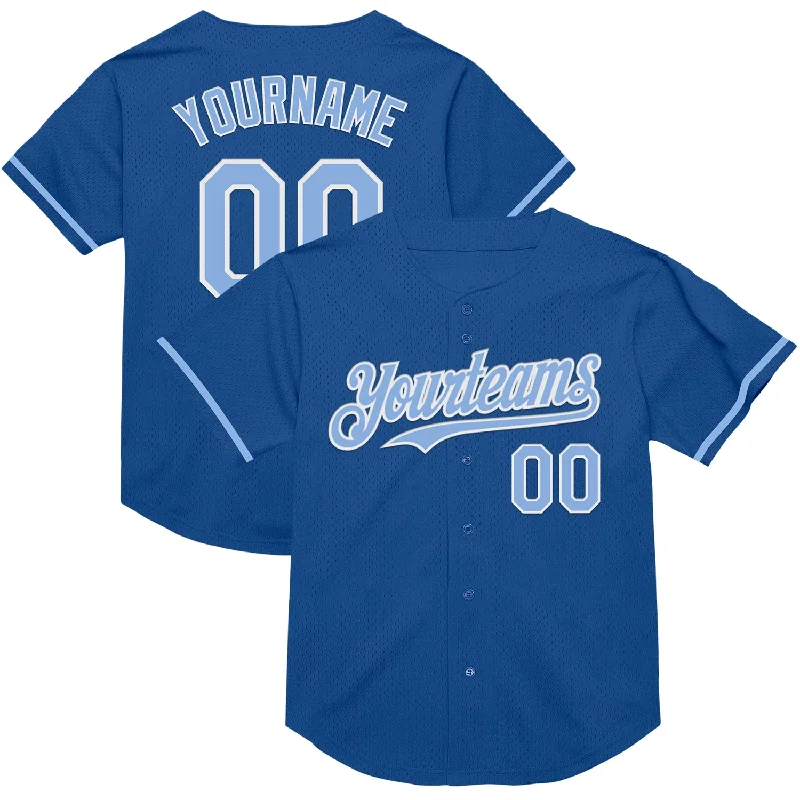 Personalized Baseball Jerseys For Special Recognitions-Custom Blue Light Blue-White Mesh Authentic Throwback Baseball Jersey