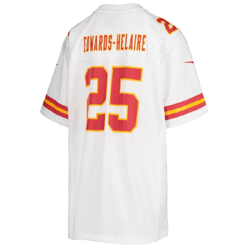 Personalized Rugby Jerseys For Team Traditions-KC.Chiefs #25 Clyde Edwards-Helaire White Game Jersey Stitched American Football Jerseys