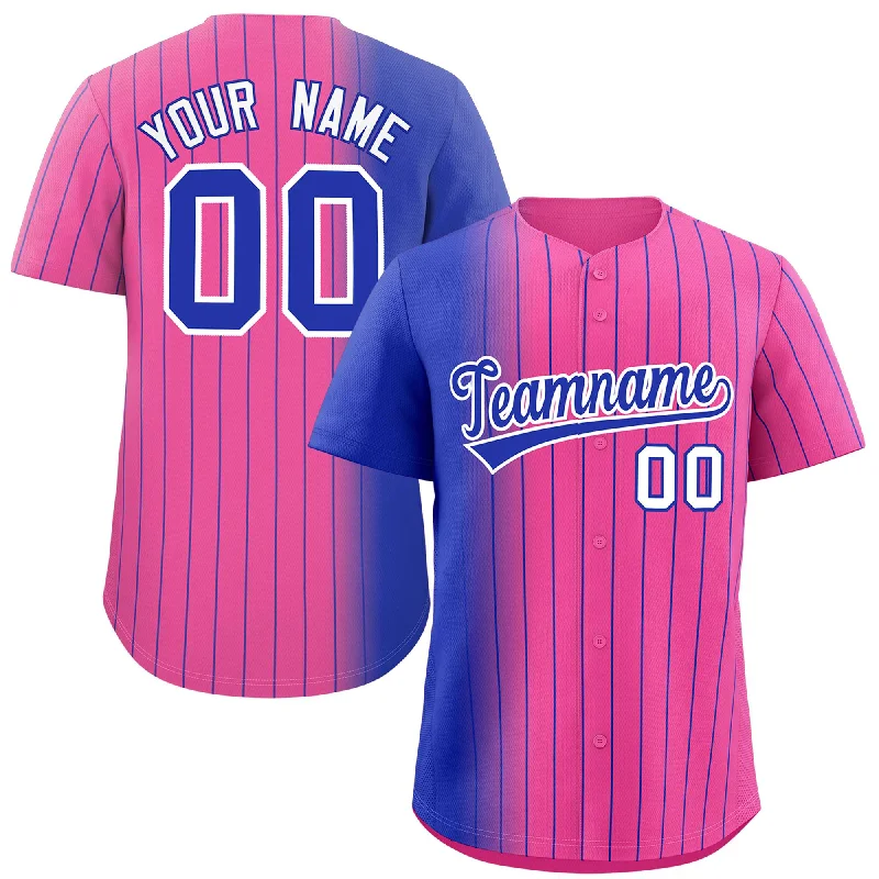 Personalized Baseball Jerseys For Player Appreciation-Custom Pink Royal Pinstripe Personalized Gradient Authentic Baseball Jersey