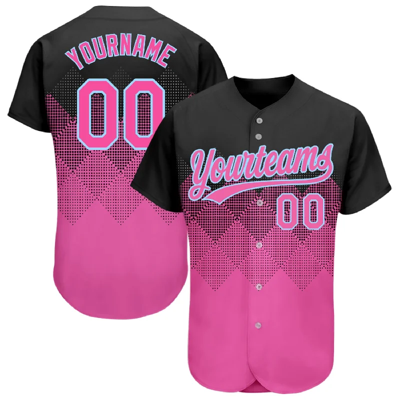 Personalized Baseball Jerseys For Group Orders-Custom Black Pink-Light Blue 3D Pattern Design Authentic Baseball Jersey