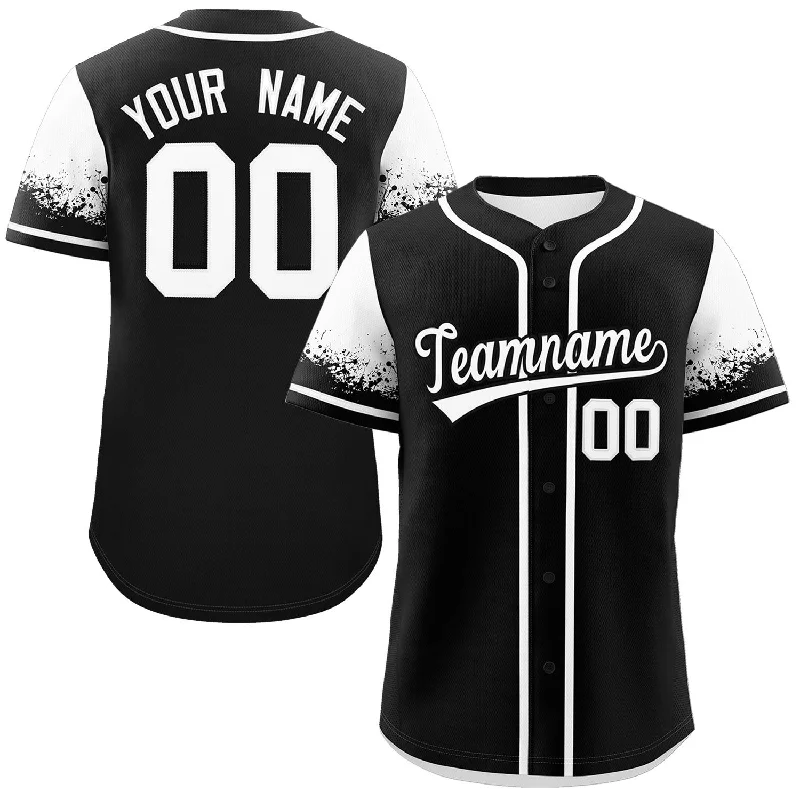 Baseball Jerseys With Custom Sleeve Printing-Custom Black White Personalized Raglan Sleeves Design Authentic Baseball Jersey