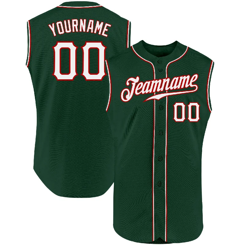 Custom Baseball Jerseys For Holiday Gifts-Custom Green White-Red Authentic Sleeveless Baseball Jersey