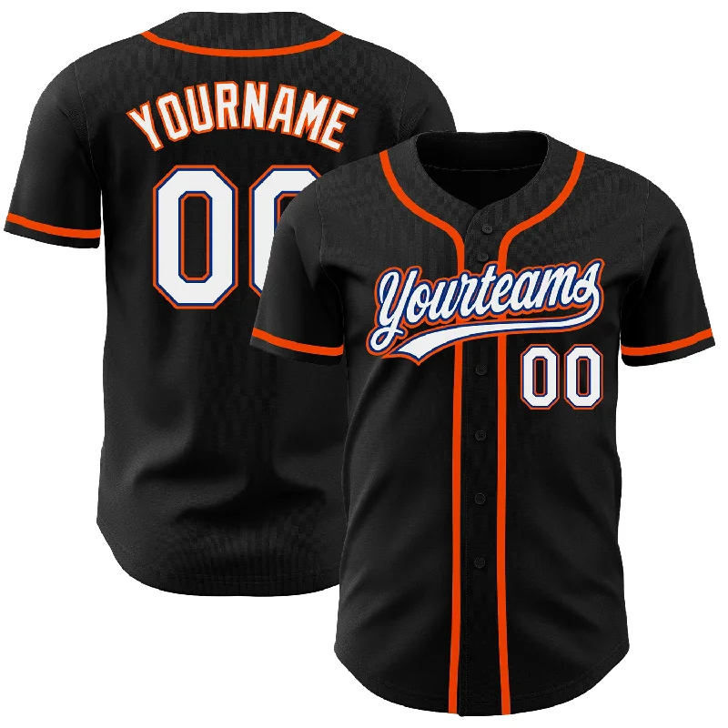 Custom Baseball Jerseys For Local Players-Custom Black White Royal-Orange Authentic Baseball Jersey