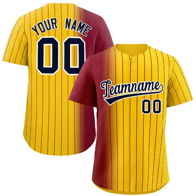 Custom Baseball Jerseys For Alumni Games-Custom Gold Crimson Pinstripe Personalized Gradient Authentic Baseball Jersey