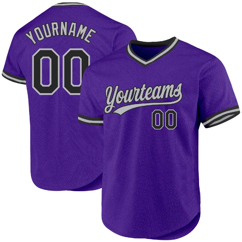 Personalized Baseball Jerseys For Sponsorship Deals-Custom Purple Black-Gray Authentic Throwback Baseball Jersey