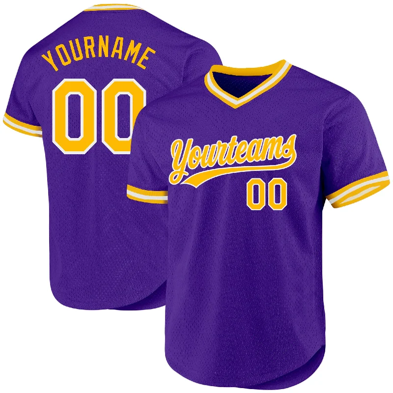 Personalized Baseball Jerseys For College Events-Custom Purple Gold-White Authentic Throwback Baseball Jersey